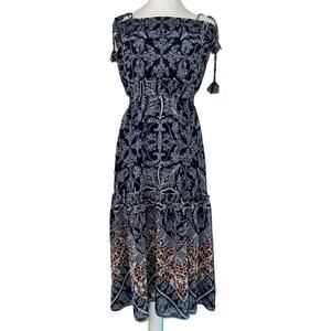 Misa Los Angeles Adel Paisley & Floral Print Midi Dress | Blue |  Small | Boho